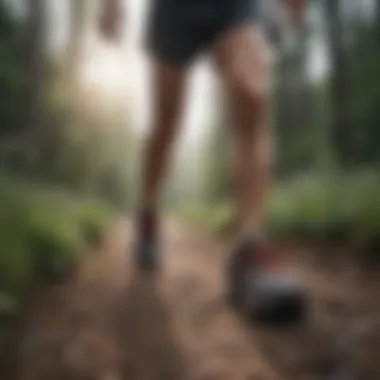 Runner on a trail wearing lightweight shoes designed for optimal performance