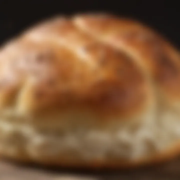 A close-up of a freshly baked low carb bun highlighting its fluffy interior and golden crust.