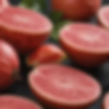 Tropical guava halves with seeds showcased beautifully