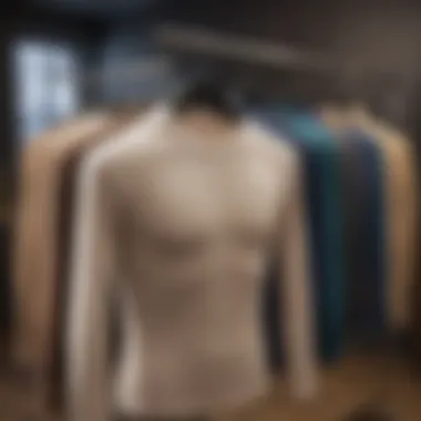 A collection of stylish skin tight shirts displayed on hangers in a boutique setting