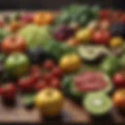 A colorful assortment of fresh fruits and vegetables on a wooden table