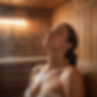 Close-up of a person enjoying the heat of a dry sauna, showcasing relaxation