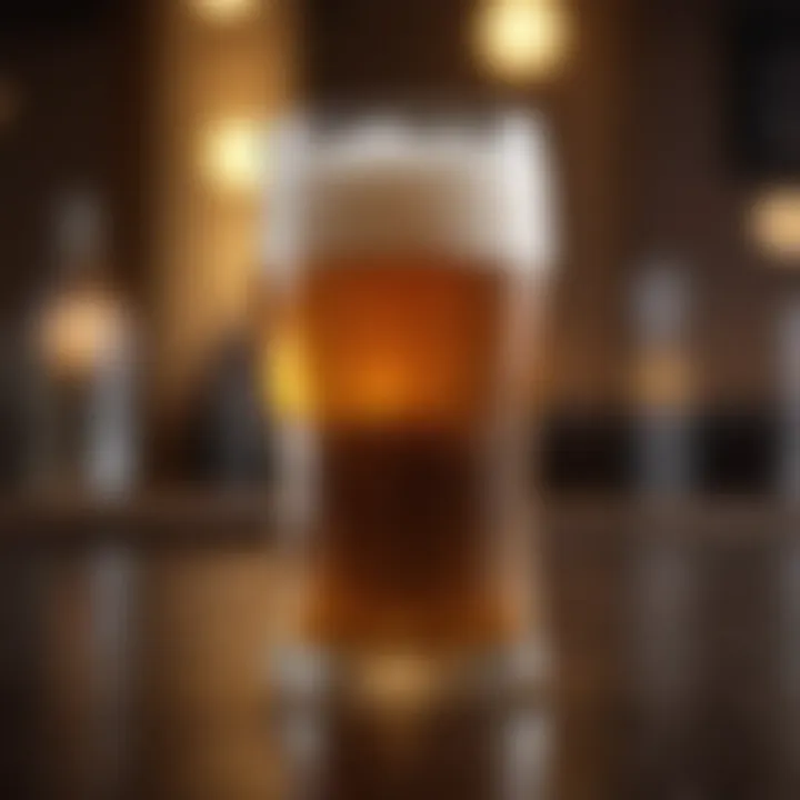 A glass of beer with a rich golden hue, showcasing its vibrant color and foam.