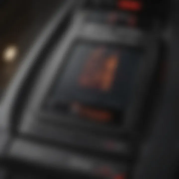 Close-up of a treadmill console displaying customized workout programs