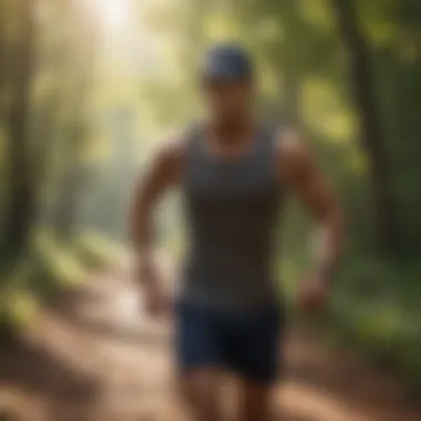 Runner wearing a cap while navigating a sunlit trail