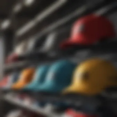 Trendy running hats displayed on a shop rack