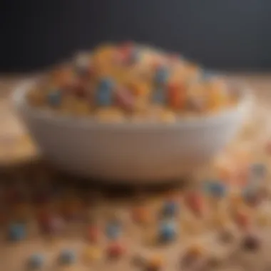 A bowl filled with colorful whole grain cereals