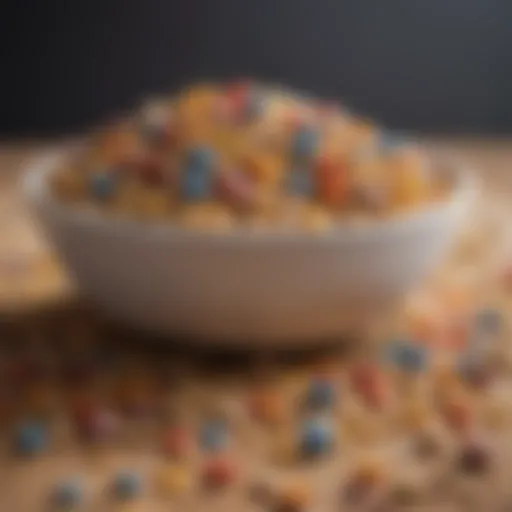 A bowl filled with colorful whole grain cereals