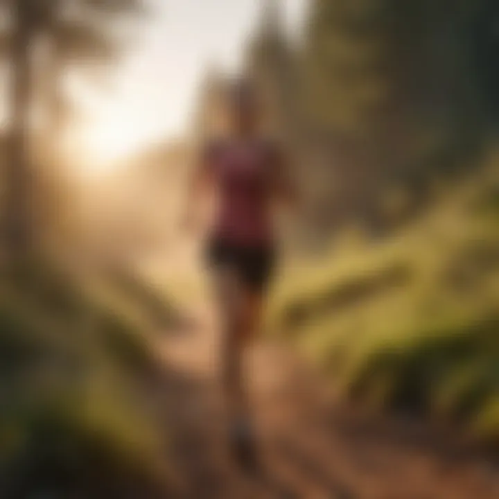 Runner sprinting on a scenic trail at sunrise