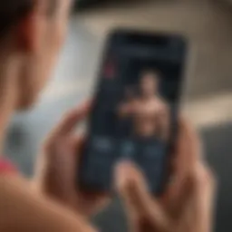 A digital illustration of a person using a smartphone with a fitness app interface on the screen