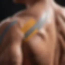 Close-up of fitness tape applied to a muscle group