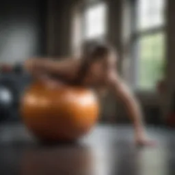 Person performing advanced plank exercise on stability ball