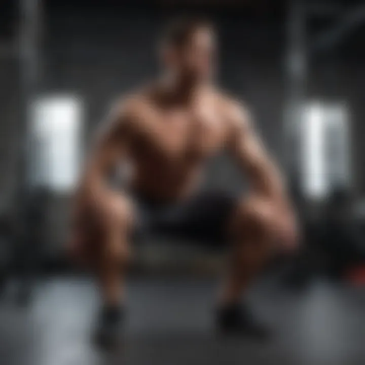 Focused man doing bodyweight squats with perfect form