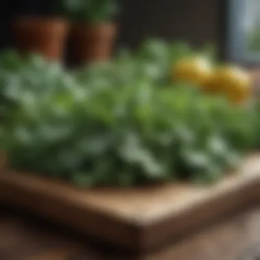 Bright leafy greens on a wooden table