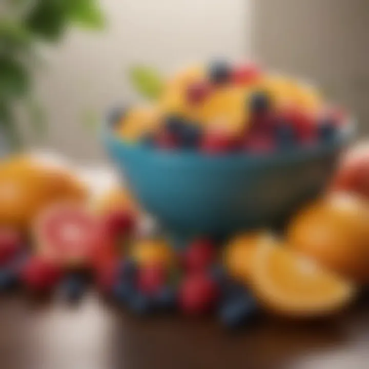 Bowl of colorful fresh fruits rich in vitamin C