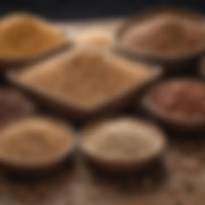 Selection of whole grains and legumes displayed on a rustic surface