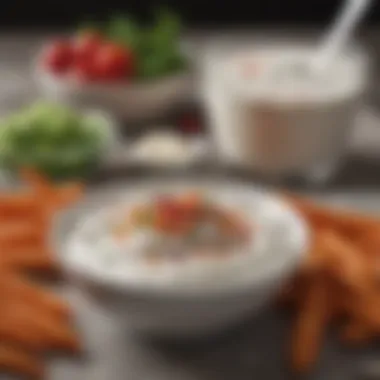 Wholesome Yogurt Dip Combo Greek yogurt dip with colorful vegetable sticks