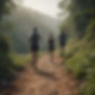 Group of runners ascending a winding hill path