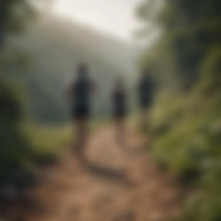 Group of runners ascending a winding hill path