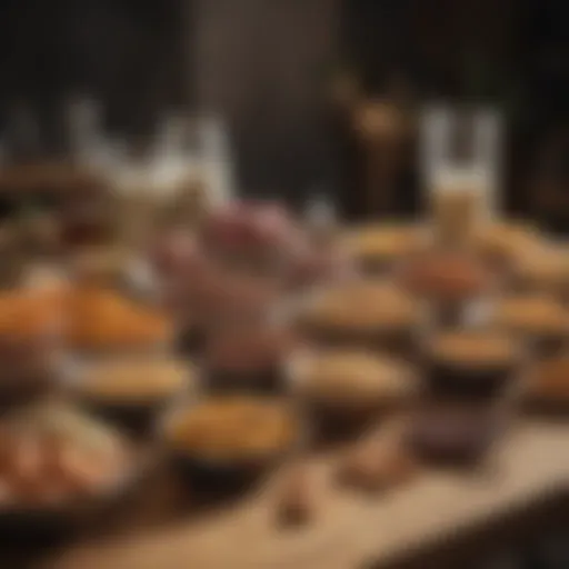 Diverse protein-rich foods arranged artistically on a table