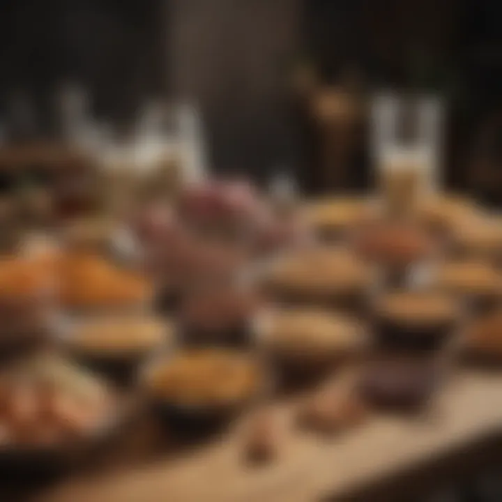 Diverse protein-rich foods arranged artistically on a table