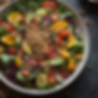 A colorful salad topped with assorted seeds