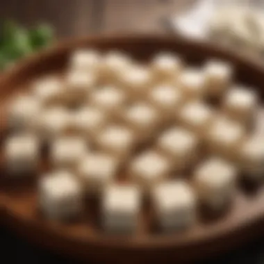 Protein-Packed Iron-Fortified Tofu Iron-fortified tofu cubes on a wooden tray
