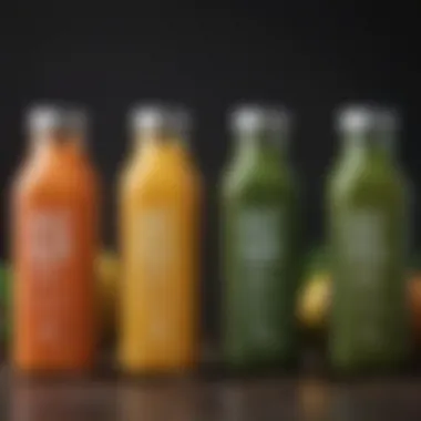 Bottles of various cold-pressed juices lined up