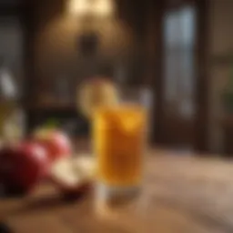A vibrant glass of apple juice on a wooden table, showcasing its freshness.