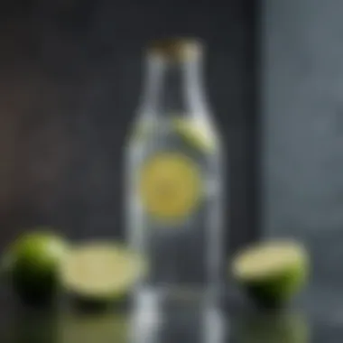 Lime-infused water in a stylish glass bottle