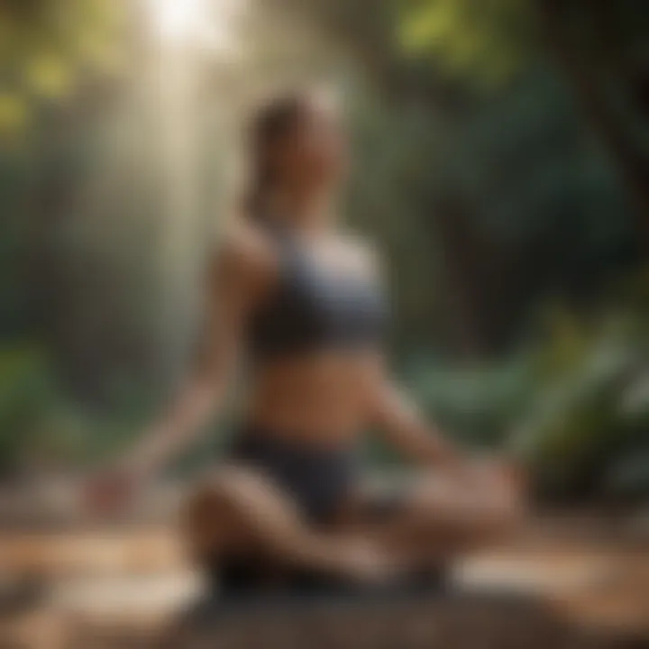 A serene outdoor setting with an individual engaging in yoga.