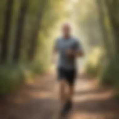 Mature man jogging in a scenic outdoor trail