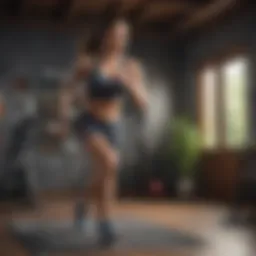 Athletic woman performing high-intensity cardio workout at home