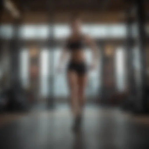 Silhouette of a person doing high-intensity interval training in a gym