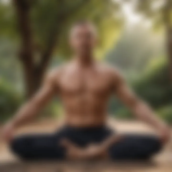 Middle-aged man doing yoga in a serene setting