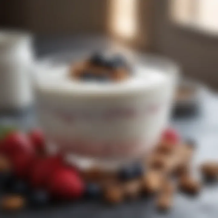 Bowl of Greek yogurt topped with berries and nuts