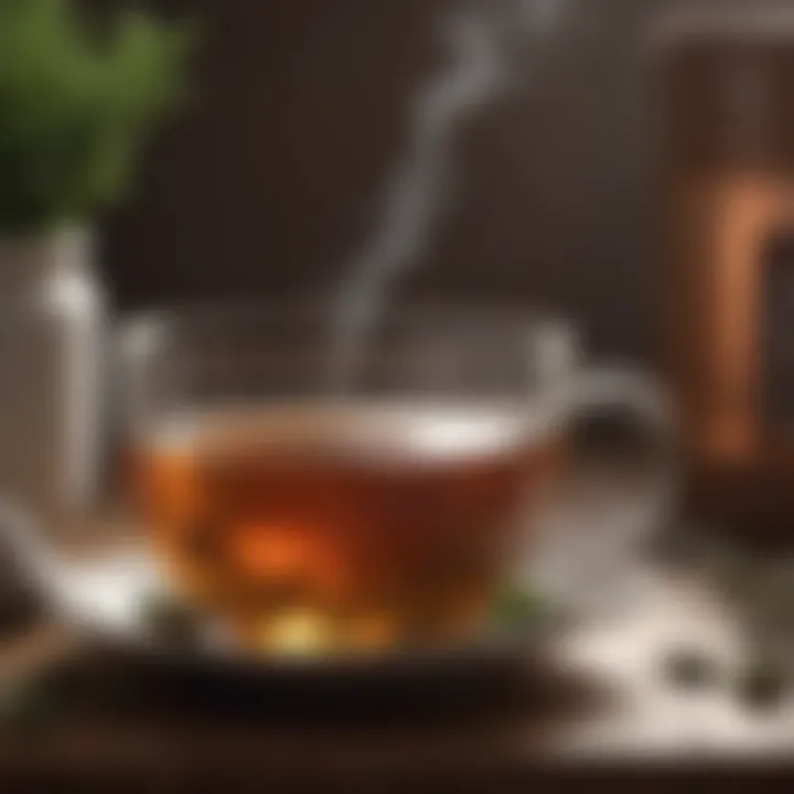 A cozy scene of a person enjoying a warm herbal tea, a soothing remedy for congestion