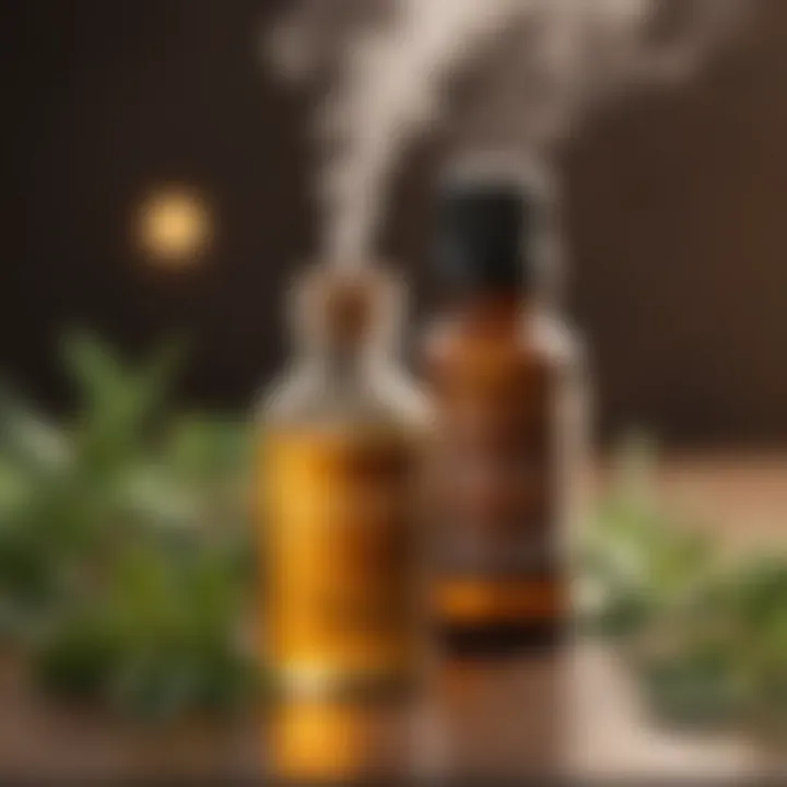 Herbal essential oils in diffuser releasing steam