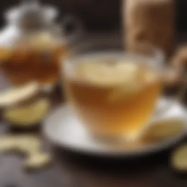Ginger Root Tea for Soothing Nasal Congestion Fresh ginger root sliced for tea infusion