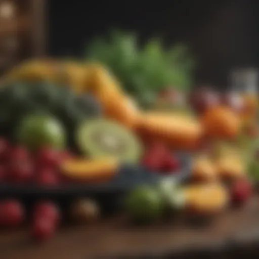 A colorful assortment of fresh fruits and vegetables arranged aesthetically.