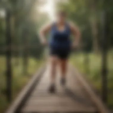 Obesity impact on physical fitness - Illustration of a person facing hurdles on a fitness path