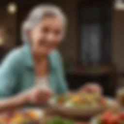 Elderly woman enjoying a colorful salad
