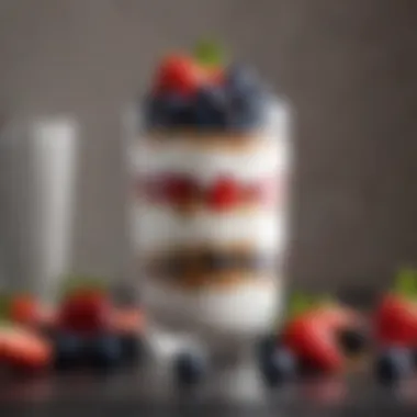 Deliciously layered yogurt parfait topped with fresh berries