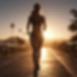 Silhouette of person jogging at sunrise