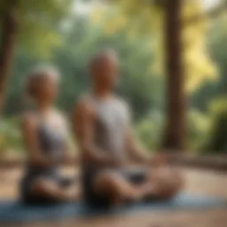 Mature couple engaging in yoga practice outdoors