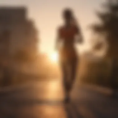 Silhouette of a person jogging at sunrise