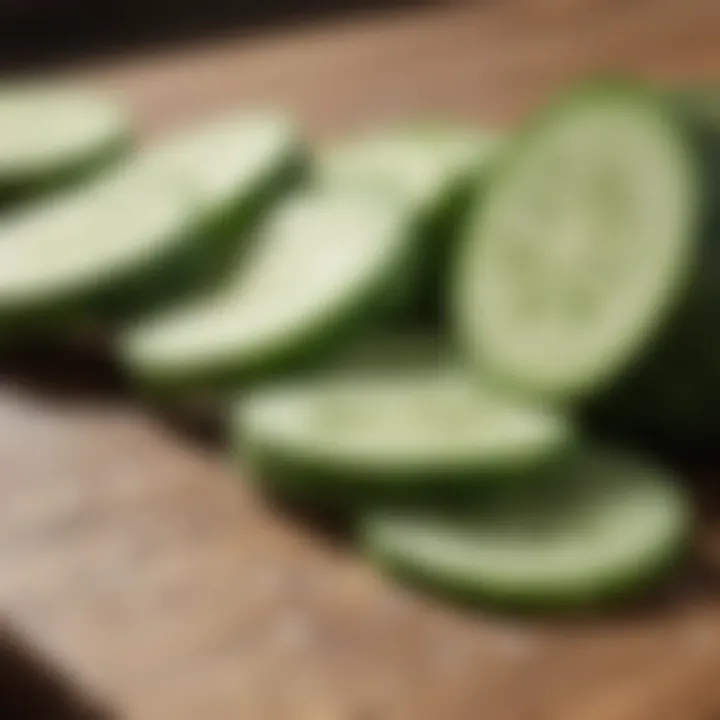 Cooling cucumber slices on a wooden surface