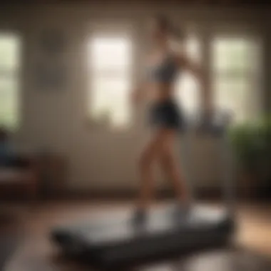 Maximizing Home Workout Efficiency User engaging in an effective workout on a foldable treadmill