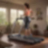 Foldable treadmill with incline feature in a modern home gym setting