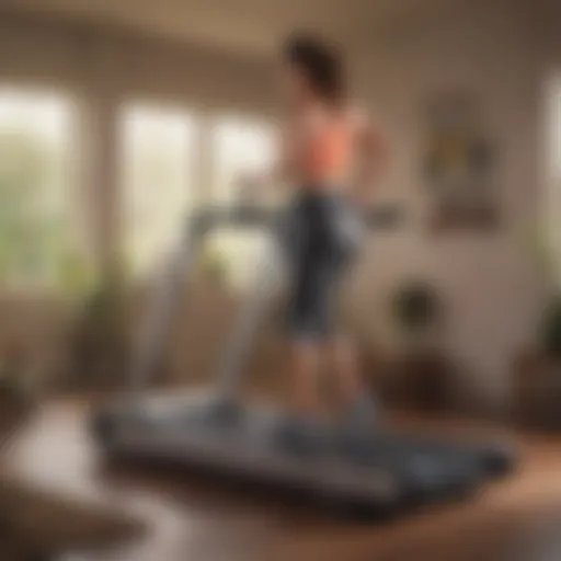 Foldable treadmill with incline feature in a modern home gym setting